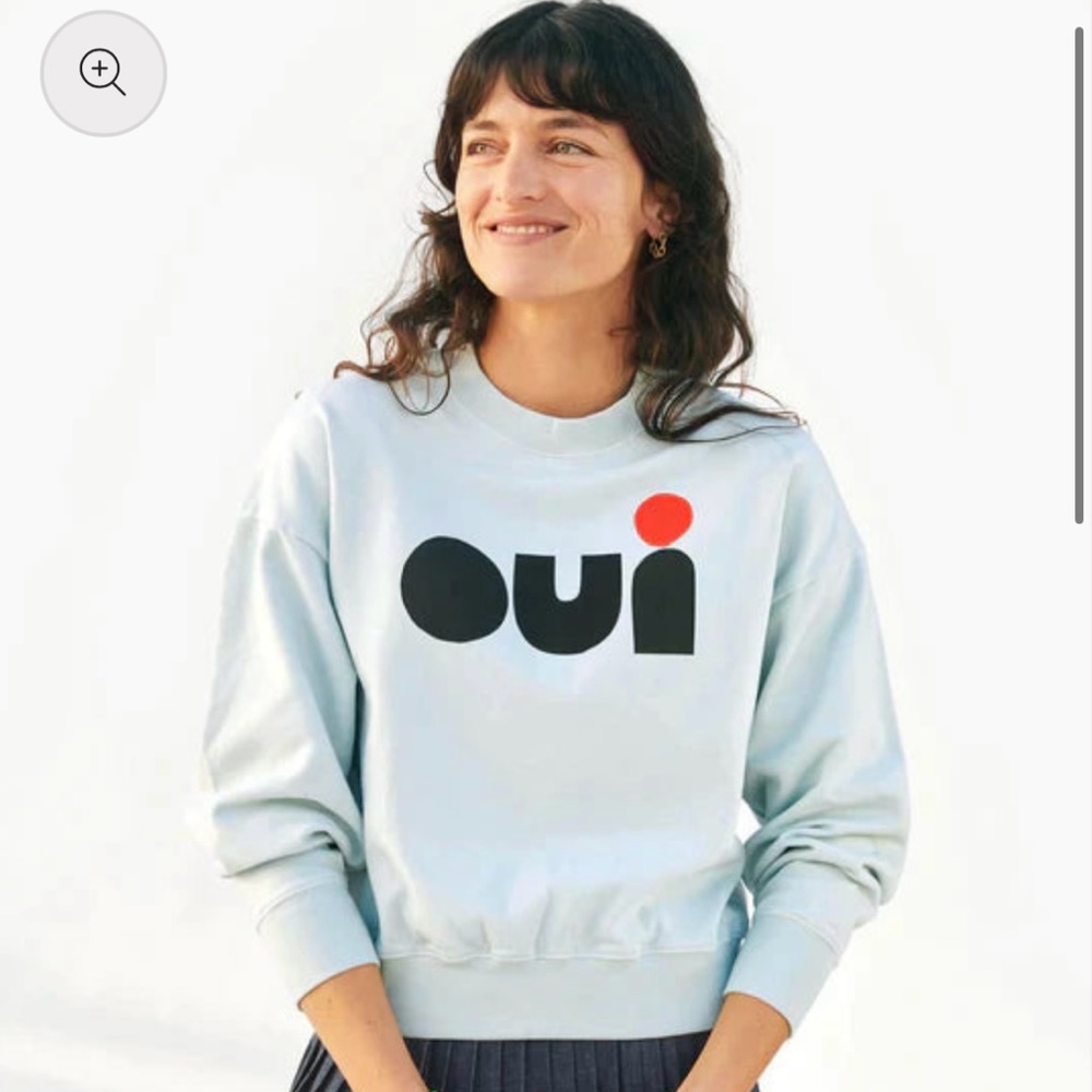 Clare V. Light Blue Sweatshirt with 'Oui' Print